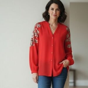 Authentic icon sheer red  beaded blouse XS